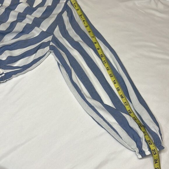 Arizona Women’s Blue White Striped V-Neck Button Down Blouse Size Large - Picture 7 of 8